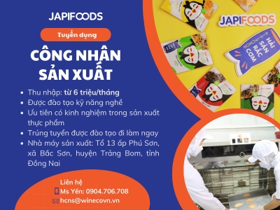 [Đồng Nai] Tuyển dụng công nhân sản xuất