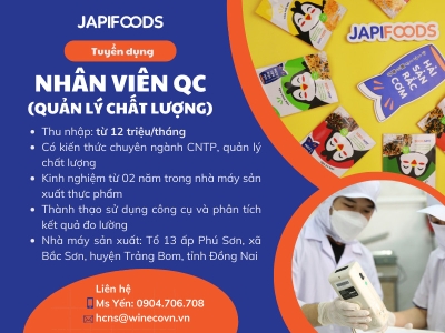 [Đồng Nai] Tuyển dụng QC - nhân viên quản lý chất lượng